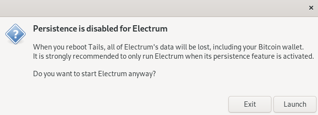 Electrum persistence on Tails